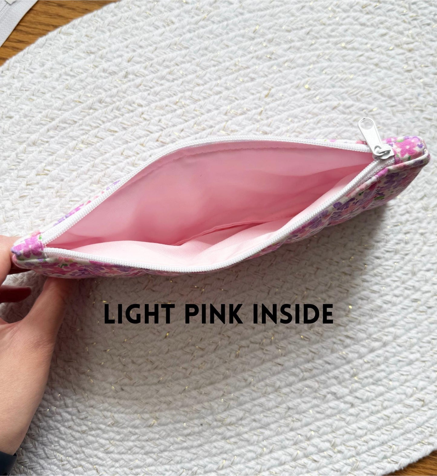 Floral Pink Stripes Quilted Pencil Case