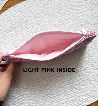 Floral Pink Stripes Quilted Pencil Case