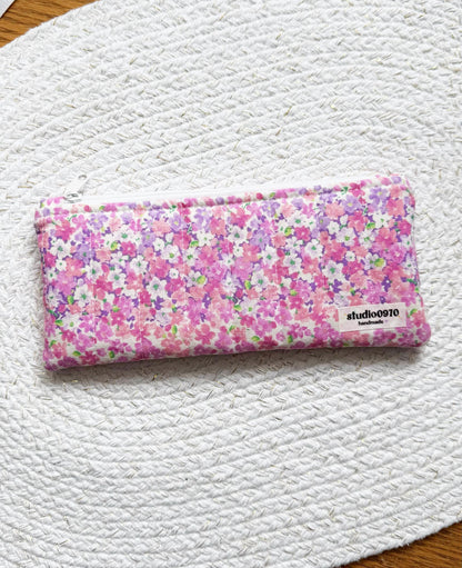Floral Pink Stripes Quilted Pencil Case