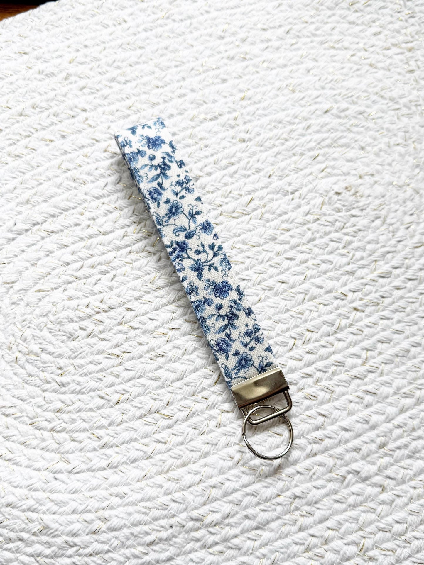 Blue Floral On Cream Key Fob