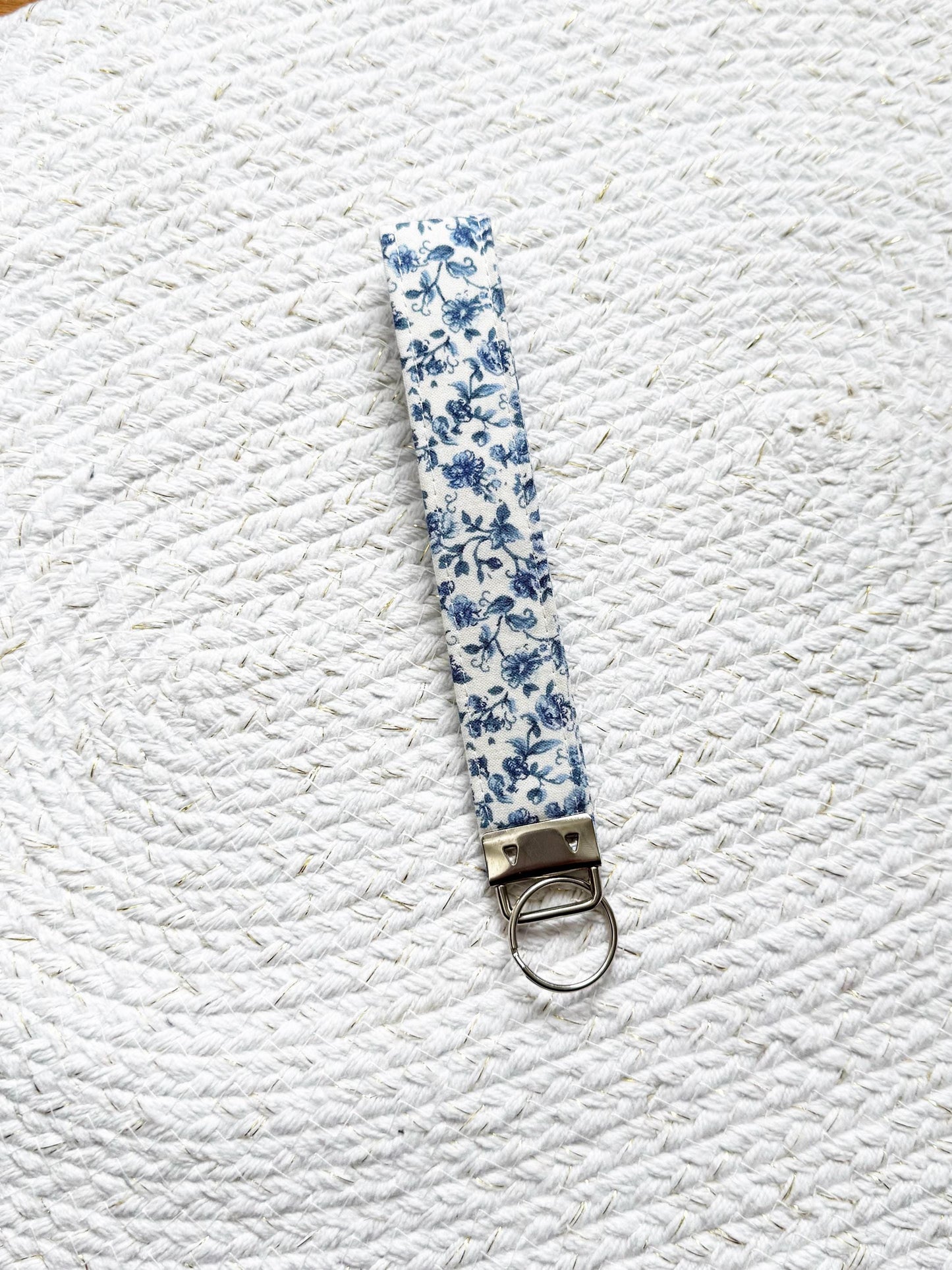Blue Floral On Cream Key Fob