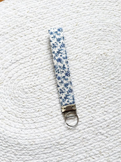 Blue Floral On Cream Key Fob