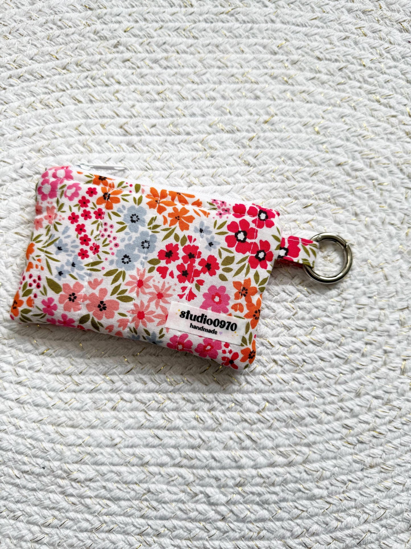 Floral On Pink Quilted Keychain Wallet