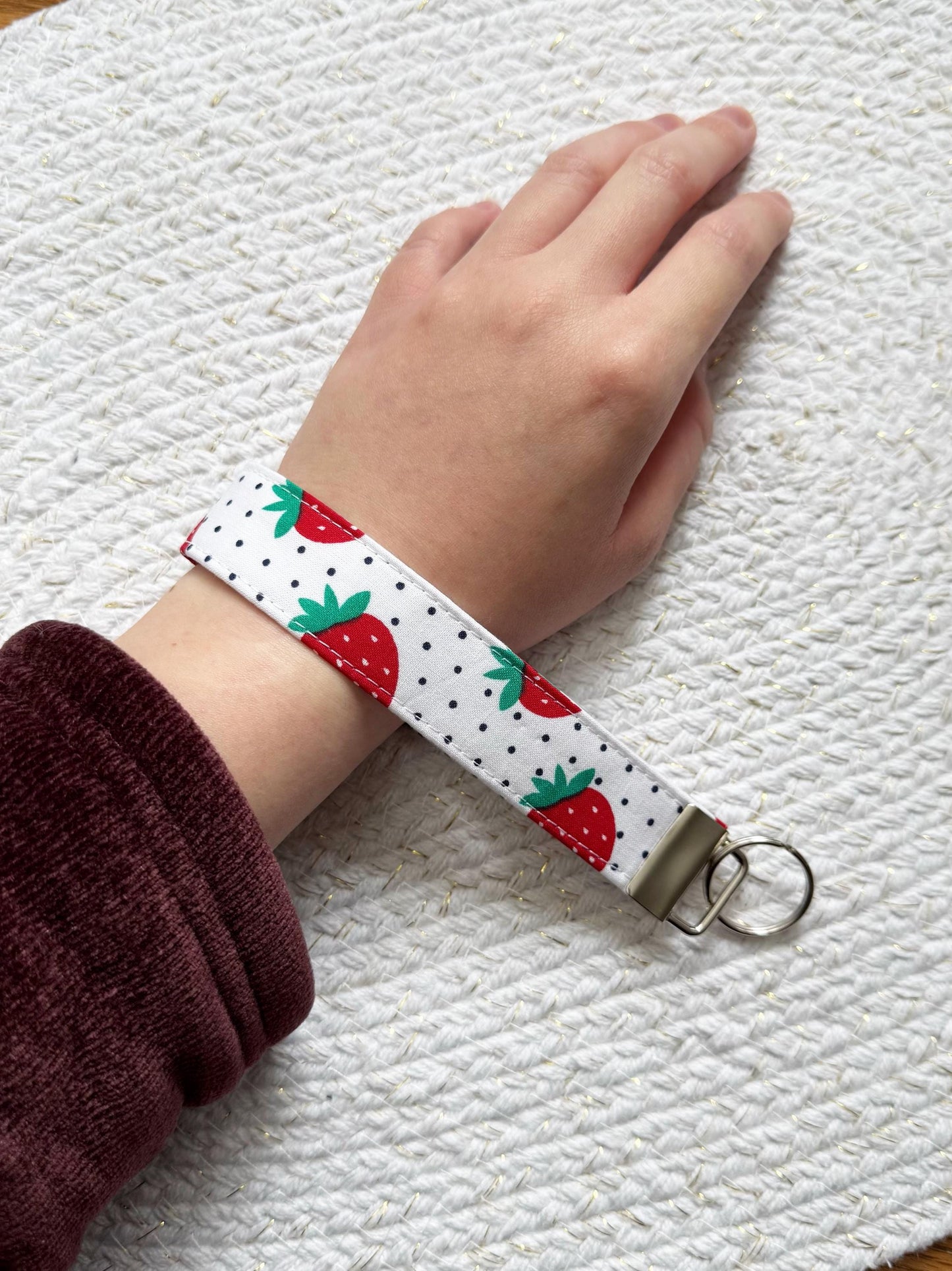 Strawberry on Dots Key Fob