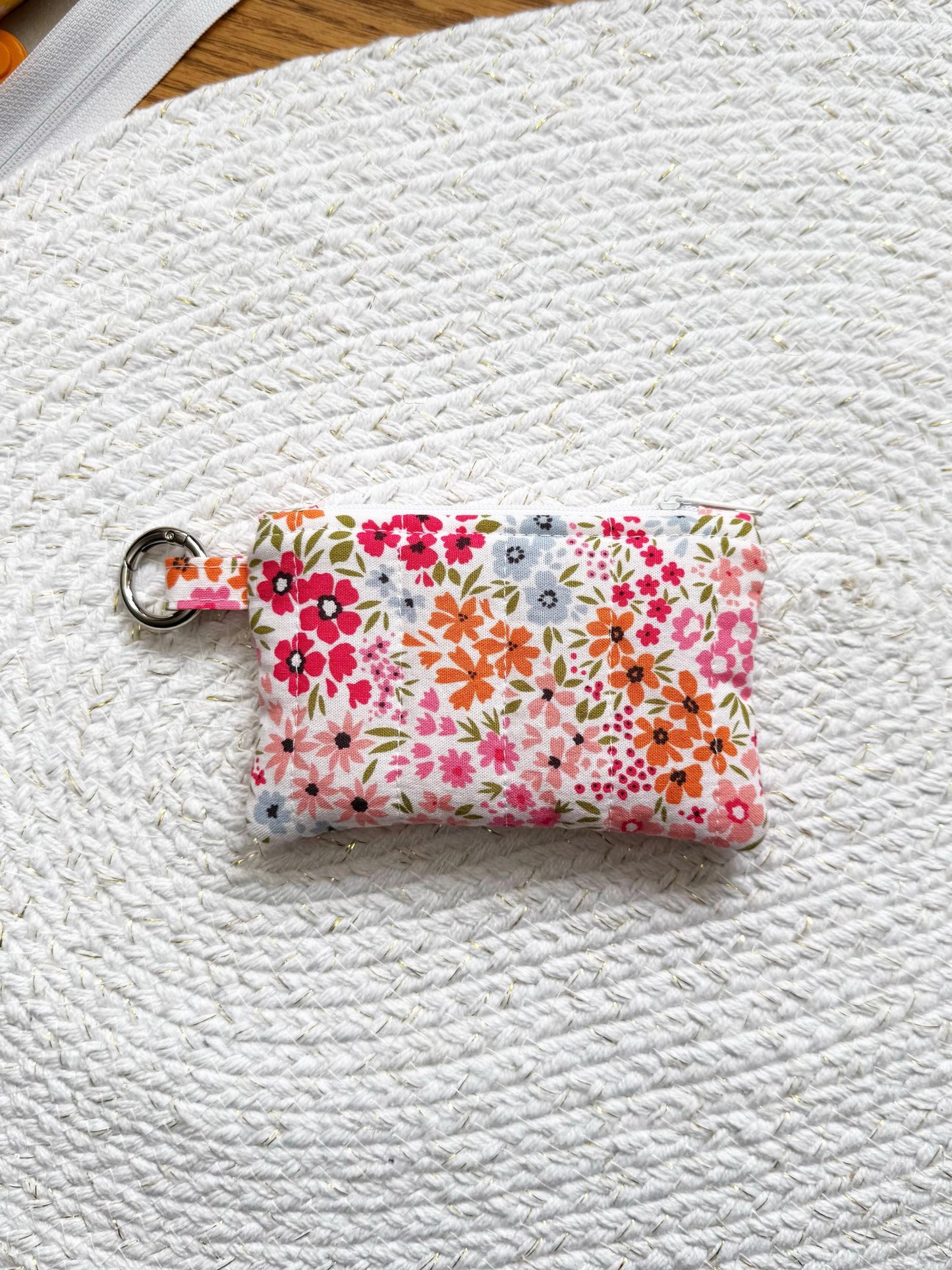 Floral On Pink Quilted Keychain Wallet