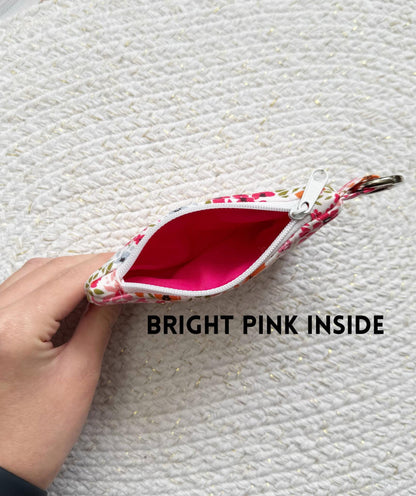 Floral On Pink Quilted Keychain Wallet