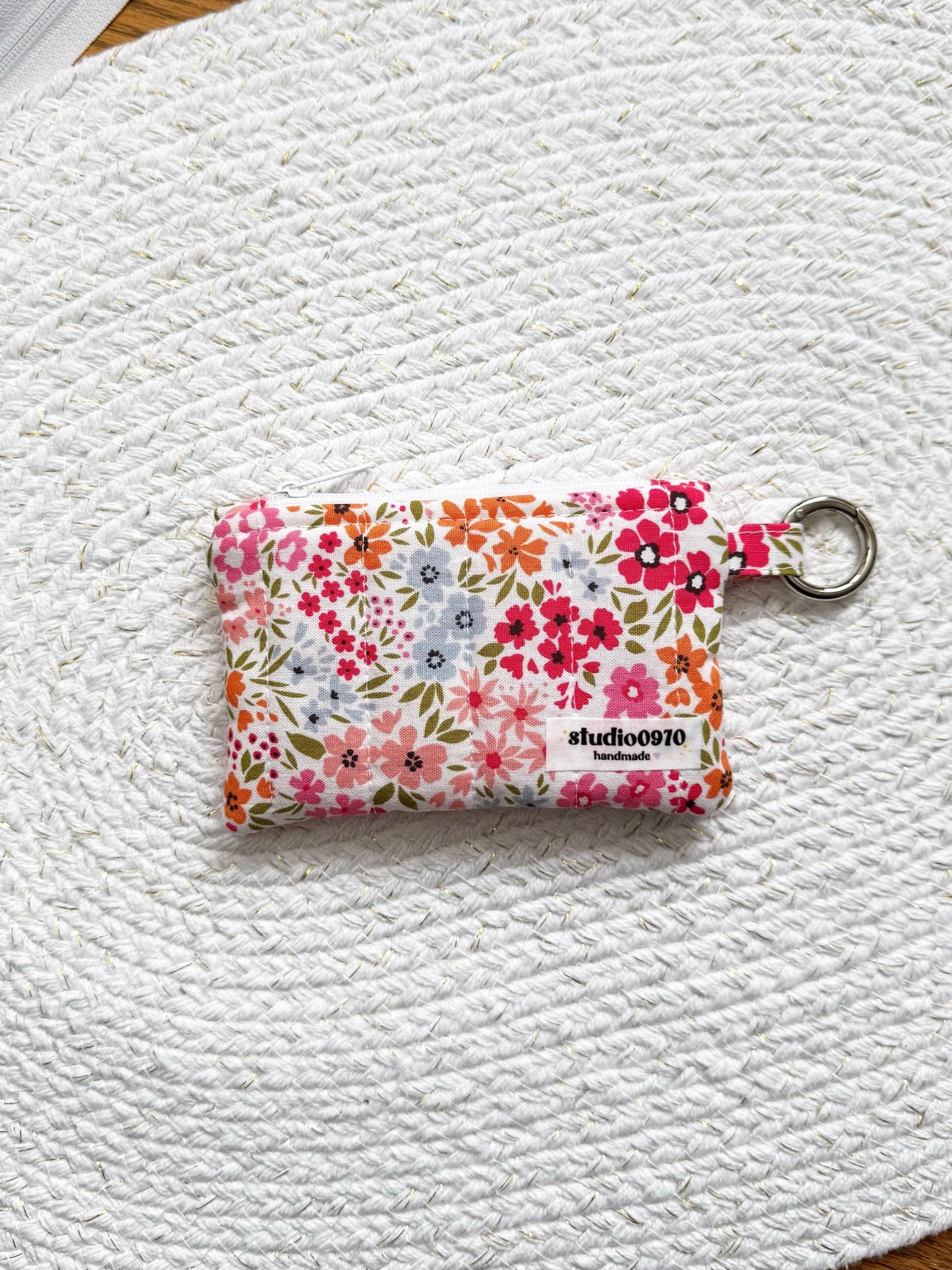 Floral On Pink Quilted Keychain Wallet